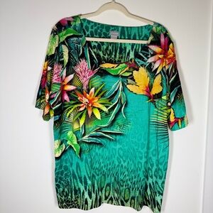 Chico’s Rainforest Exotic Floral & Animal Print Knit Tunic - Size US XXL